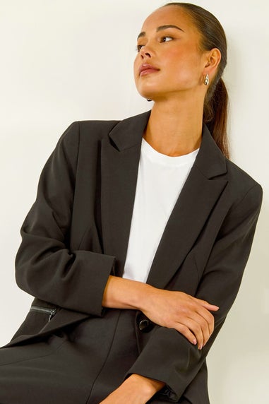 Roman Black Petite Zip Pocket Stretch Blazer