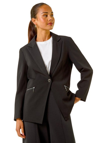 Roman Black Petite Zip Pocket Stretch Blazer