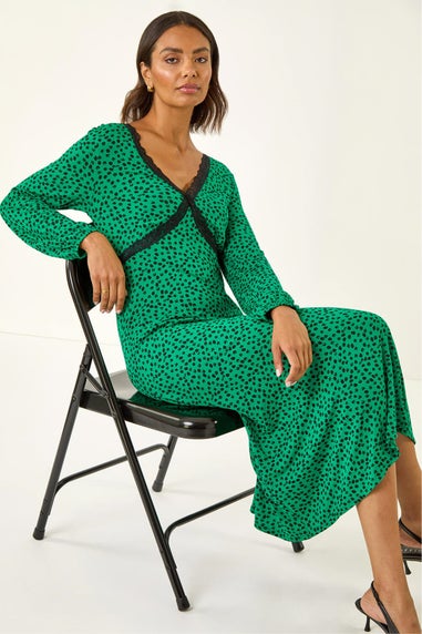 Roman Green Lace Front Midi Dress