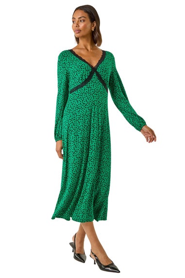 Roman Green Lace Front Midi Dress