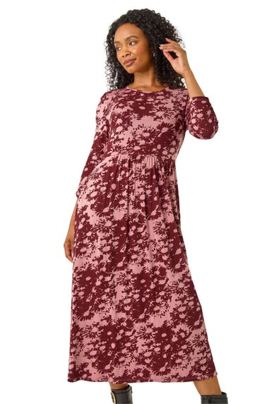 Roman Wine Petite Floral Abstract Stretch Midi Dress