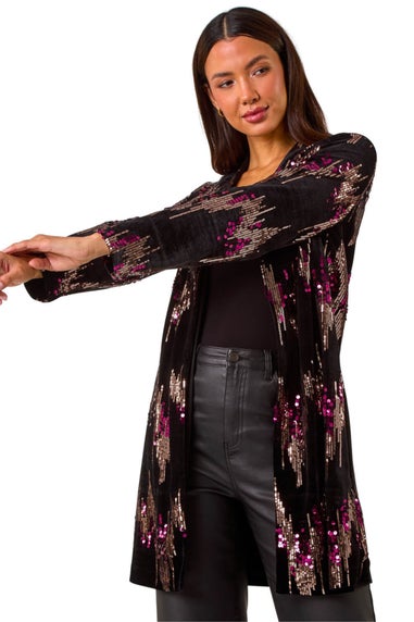 Roman Bronze Sequin Velvet Longline Jacket