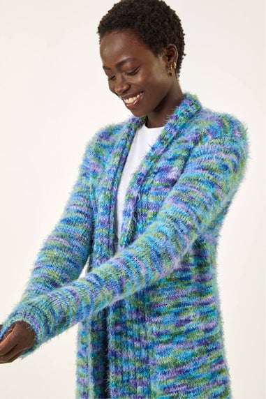 Roman Blue Fluffy Longline Cosy Cardigan