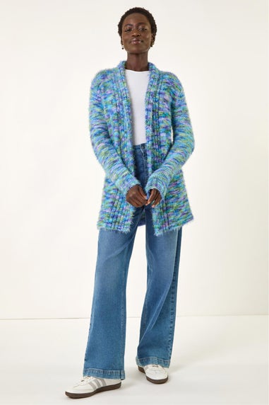 Roman Blue Fluffy Longline Cosy Cardigan