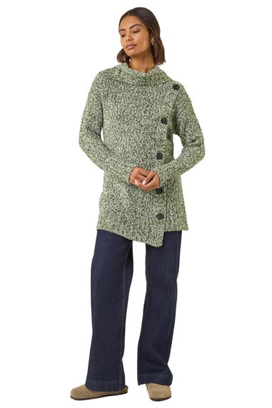 Roman Green Roll Neck Button Detail Longline Jumper