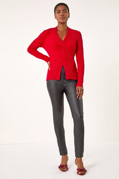 Roman Red Cable Split Detail Rib Jumper
