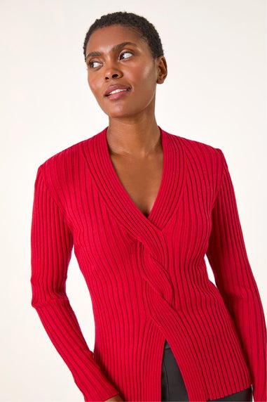 Roman Red Cable Split Detail Rib Jumper