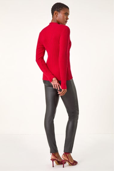 Roman Red Cable Split Detail Rib Jumper