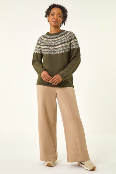 Roman Khaki Petite Metallic Fairisle Jumper