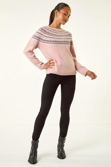 Roman Light Pink Petite Metallic Fairisle Jumper