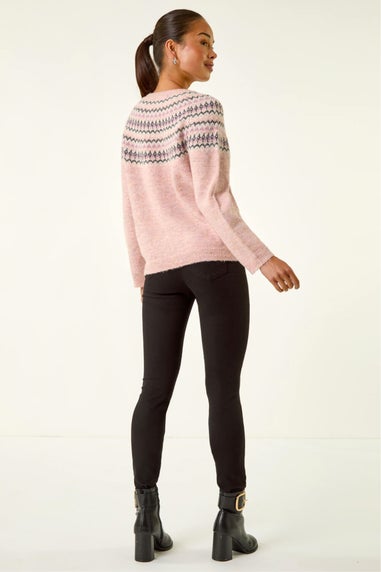 Roman Light Pink Petite Metallic Fairisle Jumper