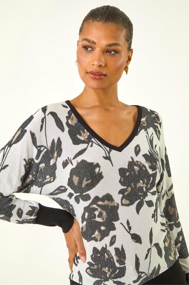 Roman Ivory Floral Print V-Neck Knit Jumper