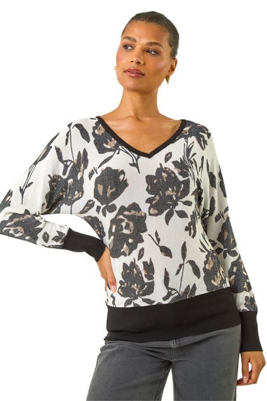 Roman Ivory Floral Print V-Neck Knit Jumper