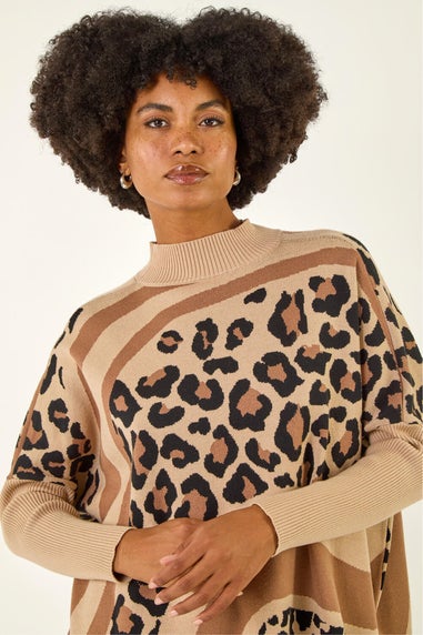 Roman Tan Abstract Leopard Knit Jumper
