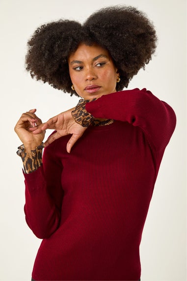 Roman Red Leopard Ruffle Trim Jumper