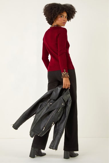 Roman Red Leopard Ruffle Trim Jumper