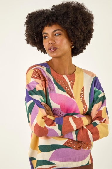 Roman Orange Sequin Leaf Knit Jumper
