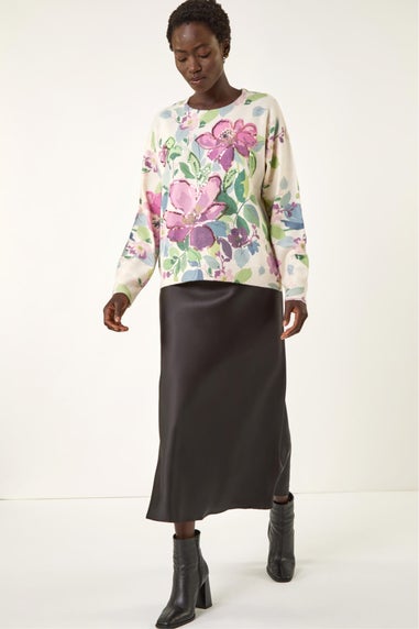 Roman Ivory Floral Sequin Knit Jumper