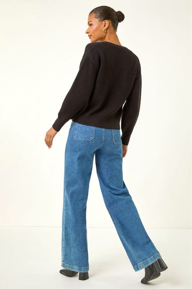 Roman Black Animal Tie Front Knit Cardigan