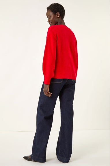 Roman Red Animal Tie Front Knit Cardigan