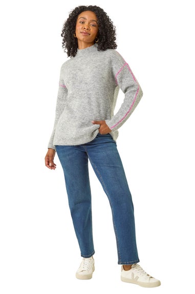 Roman Grey Petite Contrast Stitch Knit Jumper