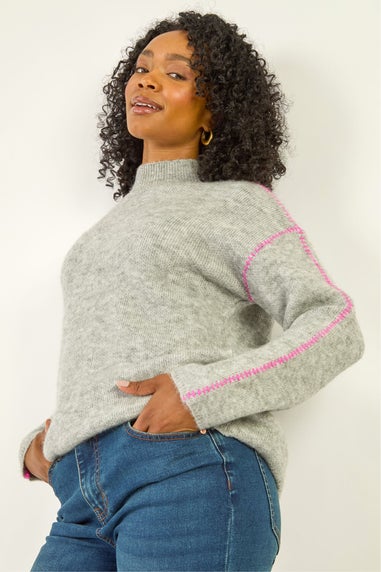 Roman Grey Petite Contrast Stitch Knit Jumper