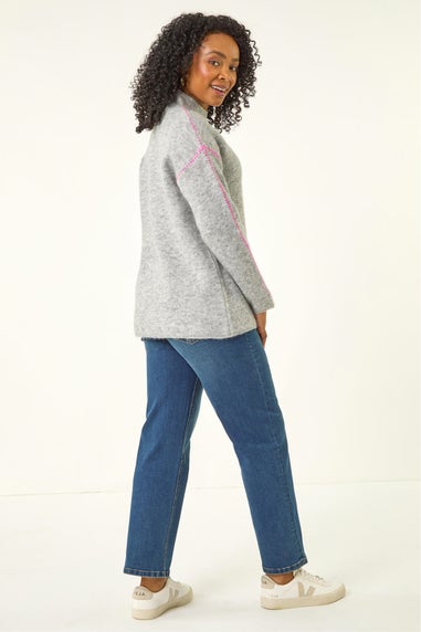 Roman Grey Petite Contrast Stitch Knit Jumper