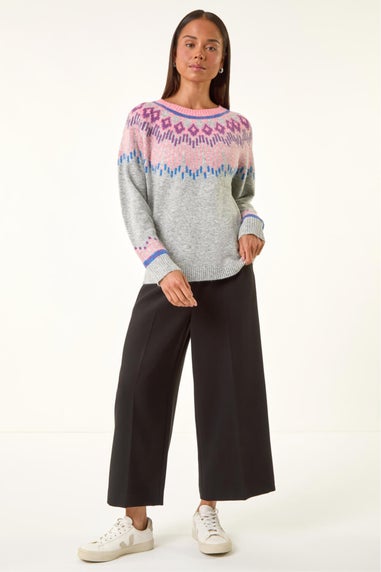 Roman Grey Petite Fairisle Raglan Knit Jumper