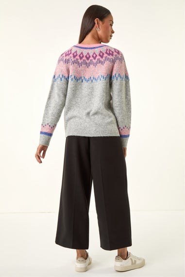 Roman Grey Petite Fairisle Raglan Knit Jumper