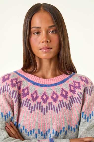 Roman Grey Petite Fairisle Raglan Knit Jumper