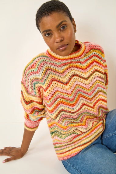 Roman Multi Zig Zag Pointelle Knit Jumper