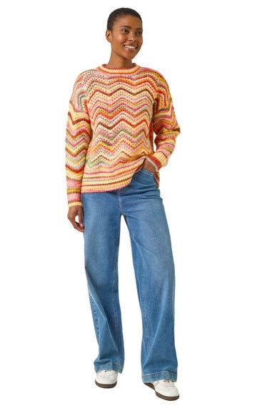 Roman Multi Zig Zag Pointelle Knit Jumper