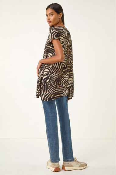 Roman Natural Zebra Print Hanky Hem Top