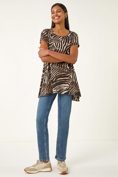 Roman Natural Zebra Print Hanky Hem Top
