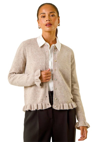 Roman Stone Petite Flute Hem Buttoned Cardigan