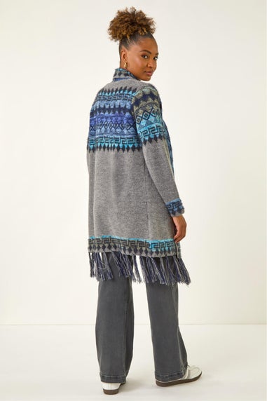 Roman Grey Jacquard Edge Knit Cardigan