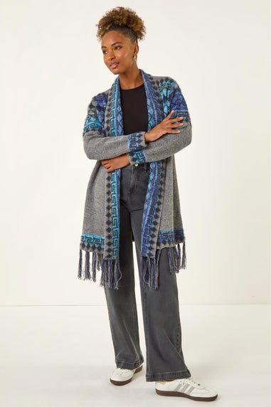 Roman Grey Jacquard Edge Knit Cardigan