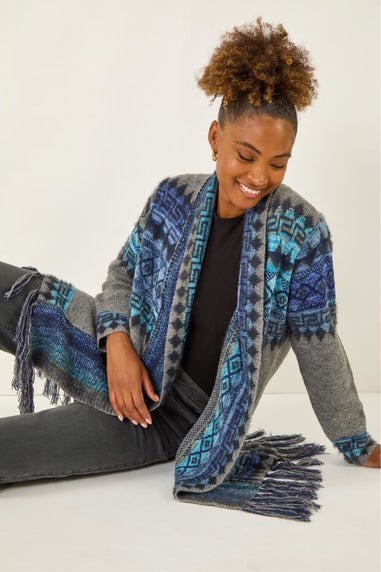 Roman Grey Jacquard Edge Knit Cardigan