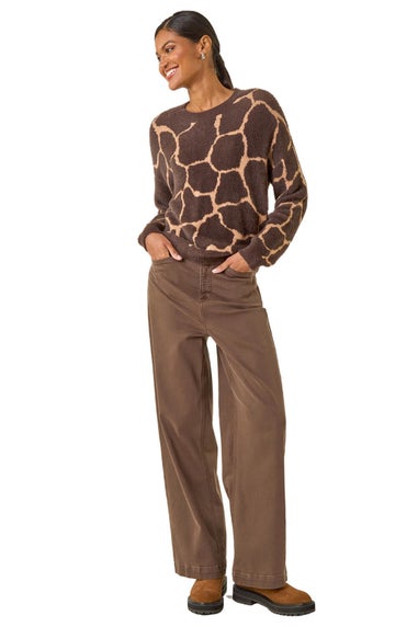Roman Chocolate Fluffy Animal Print Knit Jumper