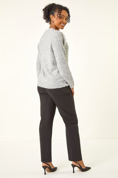 Roman Grey Petite Fringe Shoulder Knit Jumper