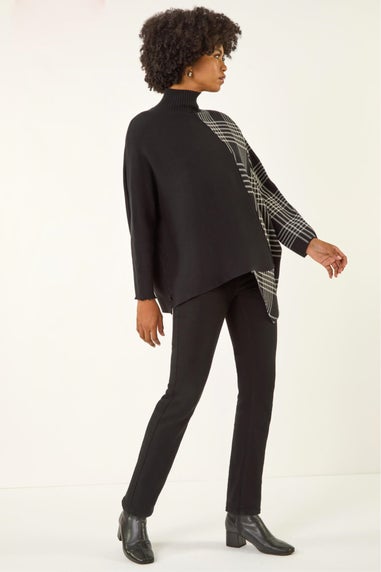 Roman Black Plaid High Neck Knit Jumper