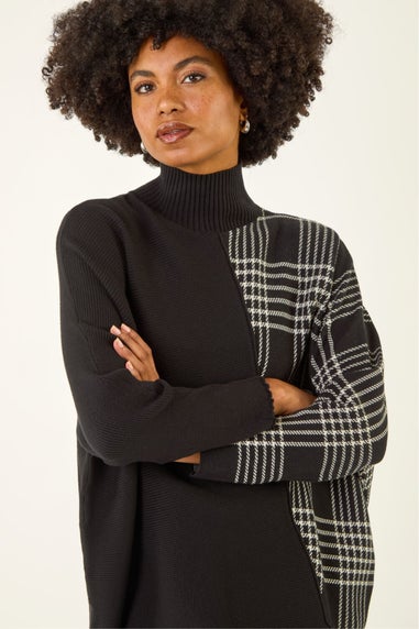 Roman Black Plaid High Neck Knit Jumper