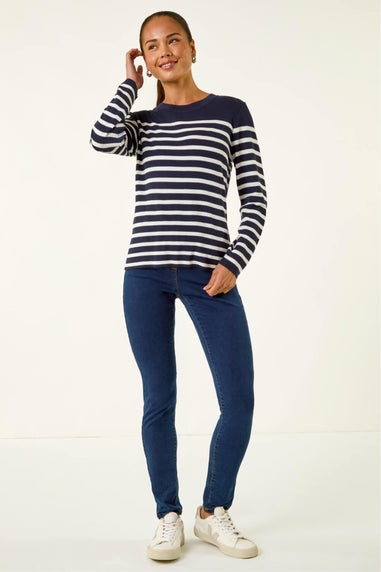 Roman Navy Petite Stripe Knitted Jumper