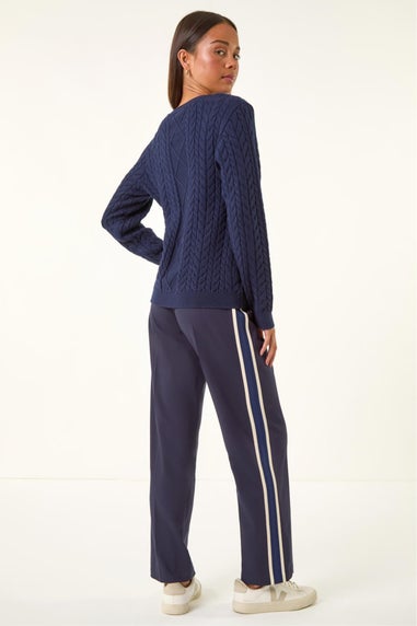 Roman Navy Petite Button Cable Knit Jumper