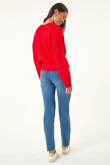 Roman Red Petite Twist Front Knit Jumper