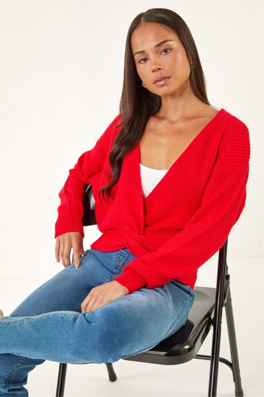 Roman Red Petite Twist Front Knit Jumper