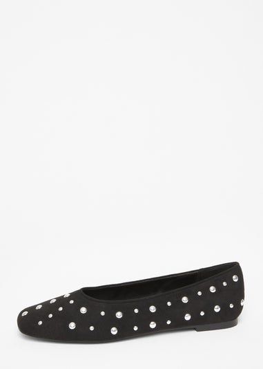 Quiz Black Faux Suede Diamante Pumps