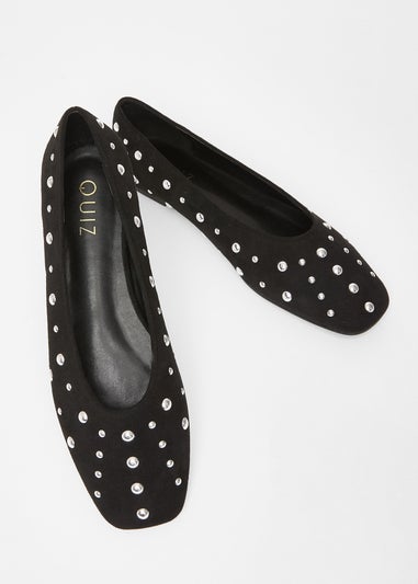 Quiz Black Faux Suede Diamante Pumps