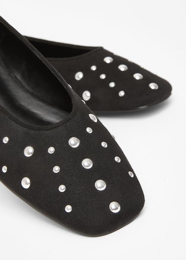 Quiz Black Faux Suede Diamante Pumps