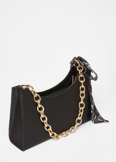 Quiz Black Satin Chain Shoulder Bag